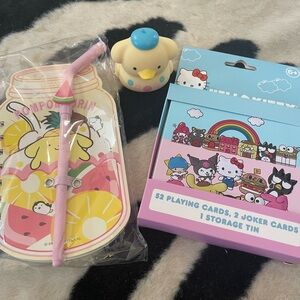 SANRIO BUNDLE Pompompurin Notebook, Rubber Duck & Hello Kitty Playing Cards 💛🩷✨